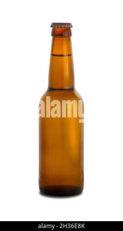 Brown bottle of beer isolated on white background Stock Photo