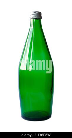 Clear green glass bottle isolated on white background Stock Photo