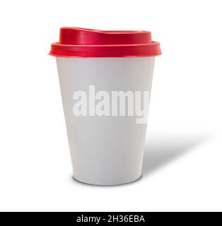 White disposable paper cup with plastic red lid Stock Photo
