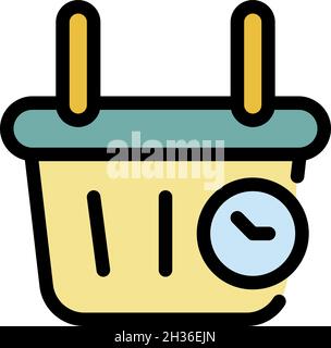 Shop basket time icon. Outline shop basket time vector icon color flat isolated Stock Vector
