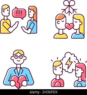 Fighting in relationship RGB color icons set Stock Vector