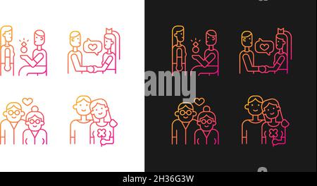 Stages of romantic relationship gradient icons set for dark and light mode Stock Vector