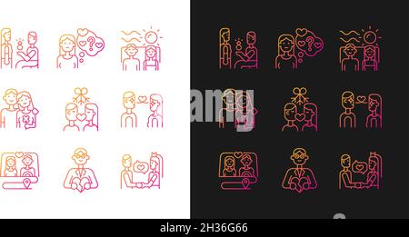 Romantic relationship gradient icons set for dark and light mode Stock Vector
