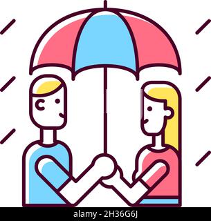 Walking under rain RGB color icon Stock Vector
