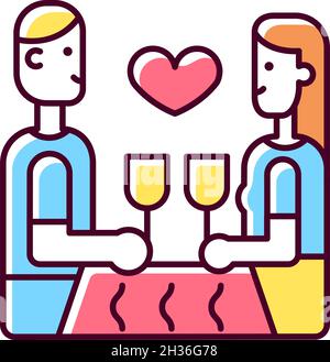 Dinner at restaurant RGB color icon Stock Vector