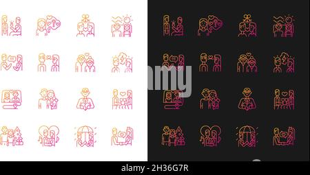 Romance gradient icons set for dark and light mode Stock Vector