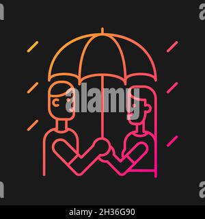 Walking under rain gradient vector icon for dark theme Stock Vector