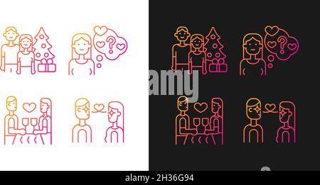 Couple in love gradient icons set for dark and light mode Stock Vector