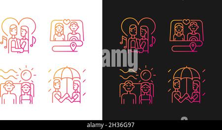 Couple quality time gradient icons set for dark and light mode Stock Vector