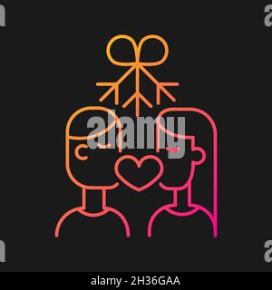 Couple kissing under mistletoe gradient vector icon for dark theme Stock Vector