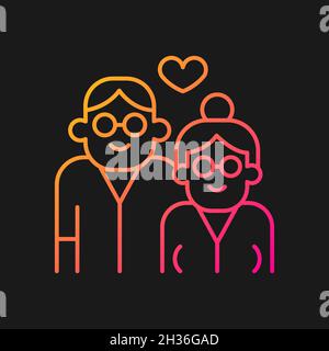 Elderly couple in love gradient vector icon for dark theme Stock Vector