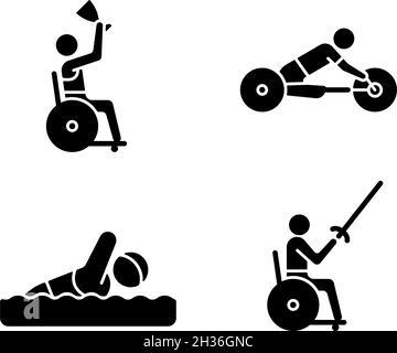 Adaptive contests black glyph icons set on white space Stock Vector