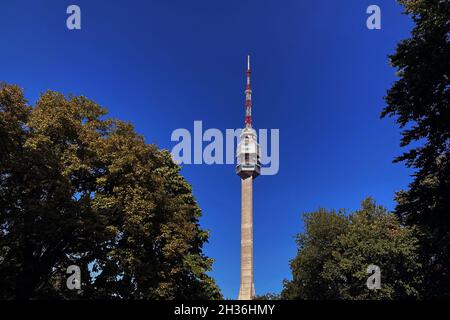 Avala TV tower in Belgrade background blue sky Stock Photo