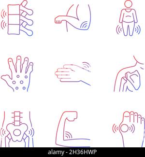Joint inflammation gradient linear vector icons set Stock Vector