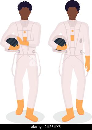 Astronauts semi flat color vector character set Stock Vector