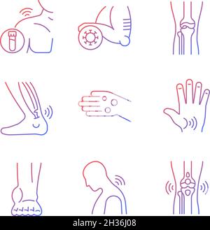 Joint problems gradient linear vector icons set Stock Vector