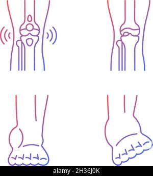 Arthritis leg pain gradient linear vector icons set Stock Vector