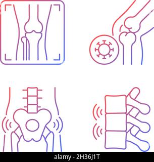 Extreme aching in bones gradient linear vector icons set Stock Vector
