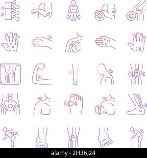 Joints pain gradient linear vector icons set Stock Vector