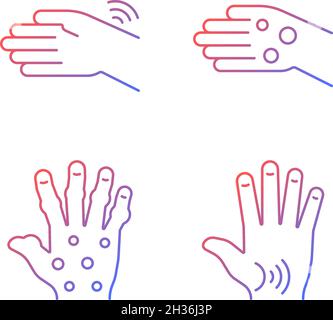 Arthritis in hands gradient linear vector icons set Stock Vector