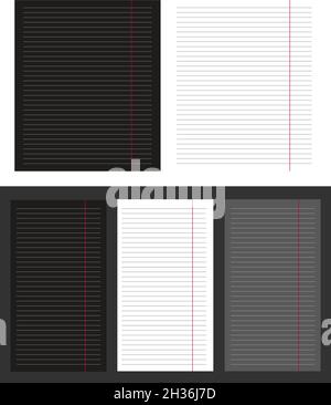 Abstract horizontal small lined pattern notes with vertical divided red line right vector set. Small notebook lined pieces of notes. Note blanks. Memo Stock Vector