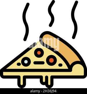 Hot slice pizza icon. Outline hot slice pizza vector icon color flat isolated Stock Vector