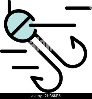 Double fishing hook icon. Outline double fishing hook vector icon color flat isolated Stock Vector
