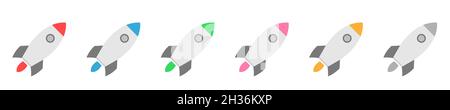 Colored rocket vector icon set Multicolored Rocket spacecraft, ship and spaceship Stock Vector