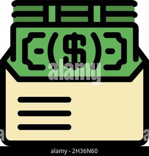 Dollars in an envelope icon. Outline dollars in an envelope vector icon color flat isolated Stock Vector