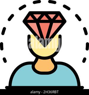 Diamond in the head icon. Outline diamond in the head vector icon color flat isolated Stock Vector