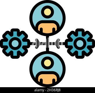 Gears and two admins icon. Outline gears and two admins vector icon color flat isolated Stock Vector