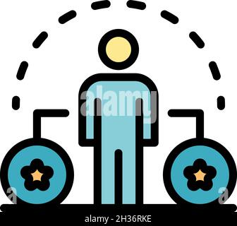 Man and two stars in a circle icon. Outline man and two stars in a circle vector icon color flat isolated Stock Vector
