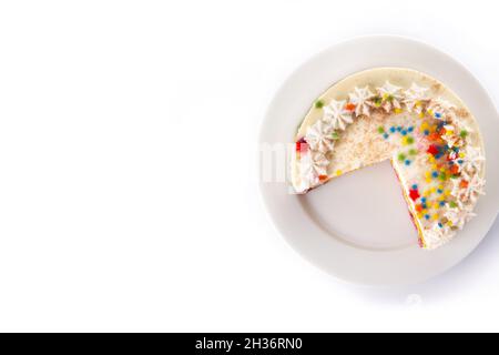 Rainbow layer cake isolated on white background Stock Photo