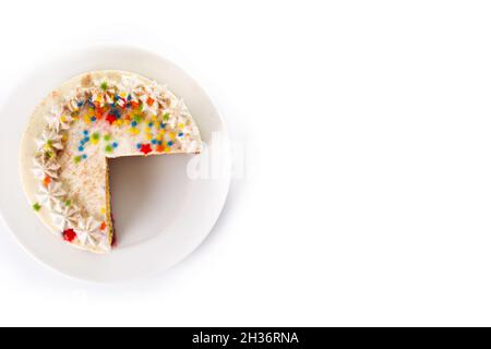 Rainbow layer cake isolated on white background Stock Photo