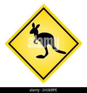 Kangaroo sign isolated on white background. Yellow road sign with kangaroo silhouette. Panel with for warning safety traffic.Stock vector illustration Stock Vector