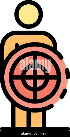 Man under the target icon. Outline man under the target vector icon color flat isolated Stock Vector