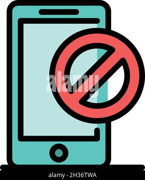 Denied on smartphone icon. Outline denied on smartphone vector icon color flat isolated Stock Vector