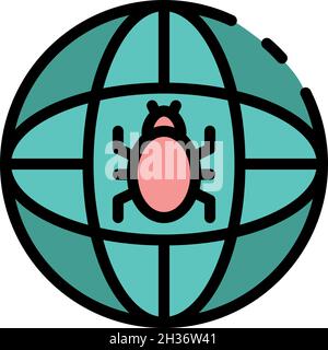 Global bug icon. Outline global bug vector icon color flat isolated Stock Vector