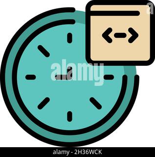 Code on round clock icon. Outline code on round clock vector icon color flat isolated Stock Vector