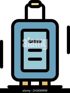 Suitcase on wheels icon. Outline suitcase on wheels vector icon color flat isolated Stock Vector