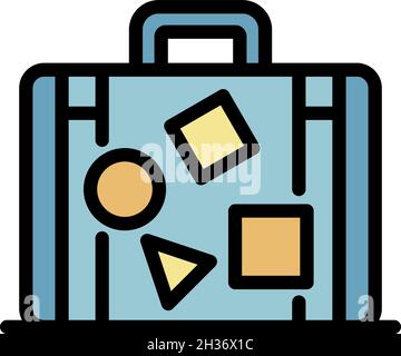 Suitcase with stickers icon. Outline suitcase with stickers vector icon color flat isolated Stock Vector