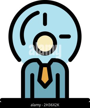 Wall clock and man icon. Outline wall clock and man vector icon color flat isolated Stock Vector