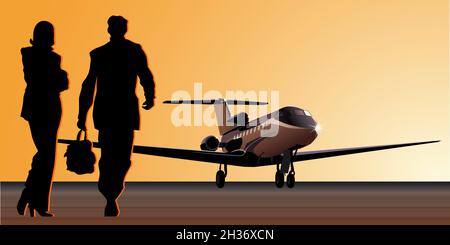 business-jet at aerodrome. Available EPS-8 vector format separated by groups and layers for easy edit Stock Vector