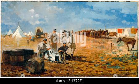 Rainy Day in Camp, American Civil War painting by Winslow Homer, 1871 Stock Photo