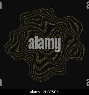 Gold glitter waves, circle abstract background, gold sparkles on black background, vip design template Stock Vector