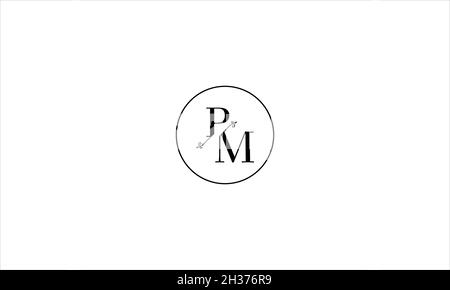 LETTERS PM LOGO DESIGN WITH NEGATIVE SPACE EFFECT FOR ILLUSTRATION USE Stock Vector
