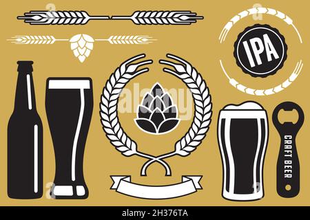 Craft Beer Design Elements Set of vector illustration design assets to use for beer promotion labels posters, etc. Stock Vector