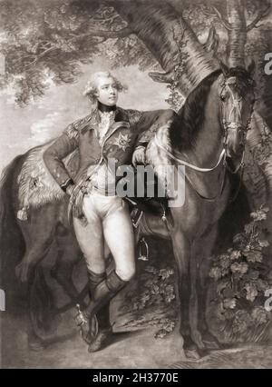 King George IV,  as the Prince of Wales.  King George IV, 1762 - 1830, King of the United Kingdom of Great Britain and Ireland and King of Hanover.  After a painting by Thomas Gainsborough. Stock Photo