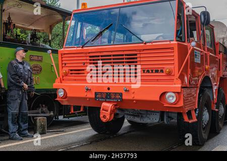 BRNO, CZECH REPUBLIC - Aug 28, 2021: The historic Tatra 815. Celebration of the anniversary of the Technical Museum foundation in Brno. Stock Photo