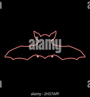 Neon night bat red color vector illustration flat style light image Stock Vector